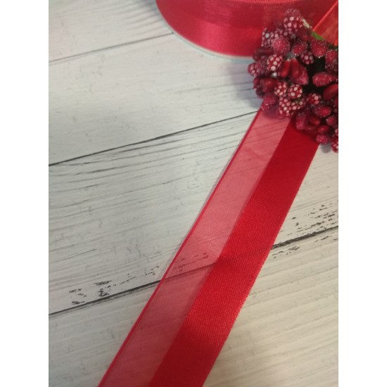 Лента органза с атласом 2,5 см цв. красный, цена за 1 м